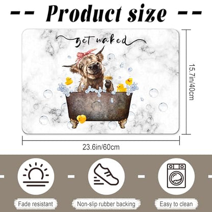 SolAzul Highland Cow Leather Diatomaceous Earth Bath Mat,Super Absorbent Diatomite Stone Bath Mat Non Slip Quick Dry Thin Bathroom Floor Mat Rug (16×24 Inch) (COW-03) - color: Cow-03