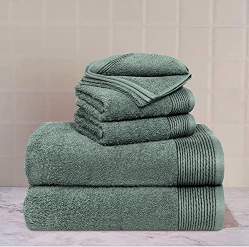 100% Cotton Ultra Soft 6 Pack Towel Set, Contains 2 Bath Towels 28x55 inchs, 2 Hand Towels 16x24 inchs & 2 Washcloths 12x12 inchs, Compact Lightweight & Highly Absorbant - Jade - color: Jade, size: 6 Pack Towel Set