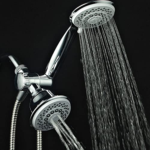 Hotel Spa AquaStorm 30-Setting 3-Way High Pressure Luxury Shower Head Combo | Use Dual 6-mode Overhead & Handheld Heads separately or together! SpiralFlow Design with Water-saving Economy mode / Chrome - color: Chrome & Gray - Economy Mode