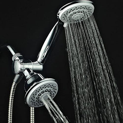 Hotel Spa AquaStorm 30-Setting 3-Way High Pressure Luxury Shower Head Combo | Use Dual 6-mode Overhead & Handheld Heads separately or together! SpiralFlow Design with Water-saving Economy mode / Chrome - color: Chrome & Gray - Economy Mode