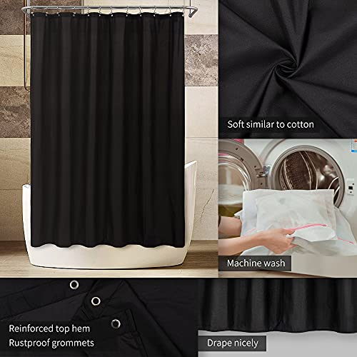 ALYVIA SPRING Waterproof Fabric Shower Curtain Soft Hotel Quality - 3 Magnets at Bottom, Premium Black Shower Curtain Liner for Bathroom, Light-Weight Cloth & Washable - 72x72, Black - color: Black, size: 72"W x 72"L (Pack of 1)
