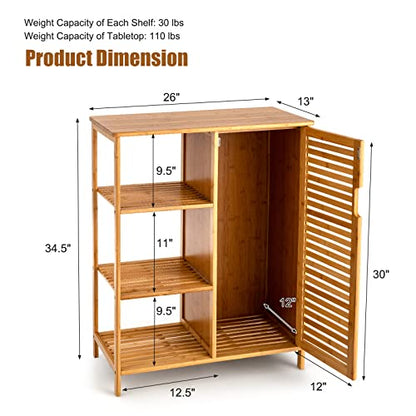 Tangkula Bamboo Bathroom Floor Cabinet, Storage Cabinet with Shutter Door and 3 Tier Shelves, Freestanding Bathroom Cabinet for Living Room Kitchen Hallway, Natural - style: Single Door