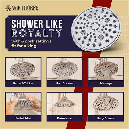 6-Inch Chrome Shower Head with 6 Settings, High Pressure Showerhead for Low Flow, Enjoy a Relaxing High Pressure Shower, Perfect Replacement for Any Bathroom - Winthorpe Scotch Mist