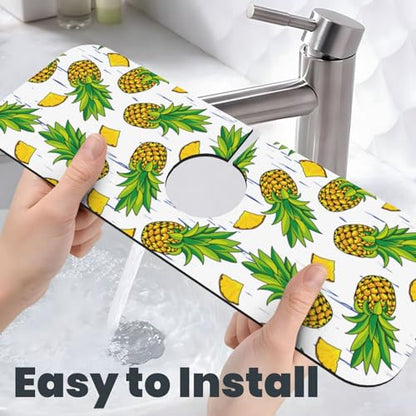 Pineapple Summer Pineapples Kitchen Sink Splash Guard Faucet Mat Super Absorbent Fast Drying Mat Sink Gadgets-Fast Drying Pad Sink Mat For Kitchen Bathroom (15" X 5.5" ) - color: Pineapple