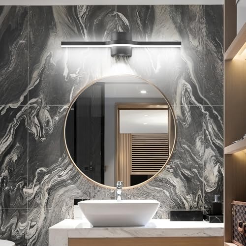 Bathroom Light Fixtures Over Mirror – 24 Inch Black Vanity Light for Bathroom LED Dimmable 6000K Cool White with Extra Spotlight Modern Matte Black Aluminum - size: 24 Inch