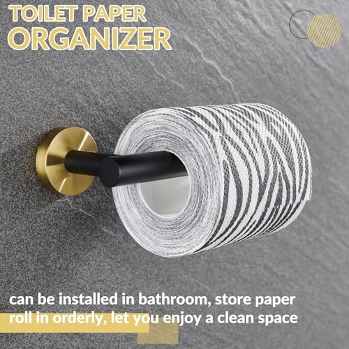 Toilet Paper Holder, Black & Gold, 304 Stainless Steel | Open-Side Roll Access, Raised End Stop, Space-Saving Design, Modern Bathroom Refresh, Small Bath & Guest Bath Use - color: Black & Gold