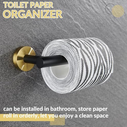 Toilet Paper Holder, Black & Gold, 304 Stainless Steel | Open-Side Roll Access, Raised End Stop, Space-Saving Design, Modern Bathroom Refresh, Small Bath & Guest Bath Use - color: Black & Gold