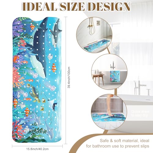 Shark Bathtub Mat Non Slip with Drain Holes and Suction Cups Bath Mat 40x16 Inch Tub Mats Shower Mats for Kids - color: Shark