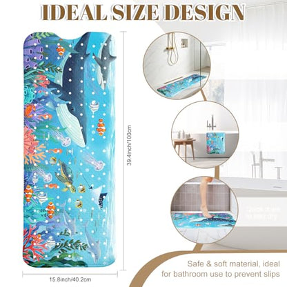 Shark Bathtub Mat Non Slip with Drain Holes and Suction Cups Bath Mat 40x16 Inch Tub Mats Shower Mats for Kids - color: Shark