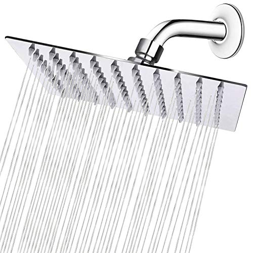 NearMoon Rain Shower Head, High Flow Stainless Steel Square Rainfall Shower, High Pressure Design, Awesome Shower Experience Even At Low Water Flow (8 Inch, Chrome Finish) - color: Chrome Finish, size: 8 Inch Square
