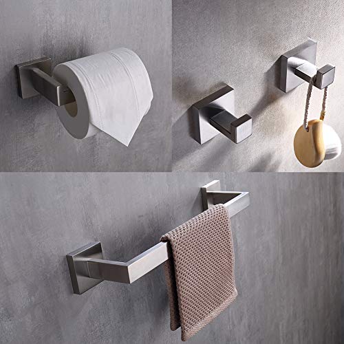 TASTOS 3-Piece Bathroom Hardware Set Brushed Nickel Wall Mounted Bathroom Accessory Set, Premium Stainless Steel Robe Hook Toilet Paper Holder 16-Inch Towel Bar (Silver) - color: Brushed