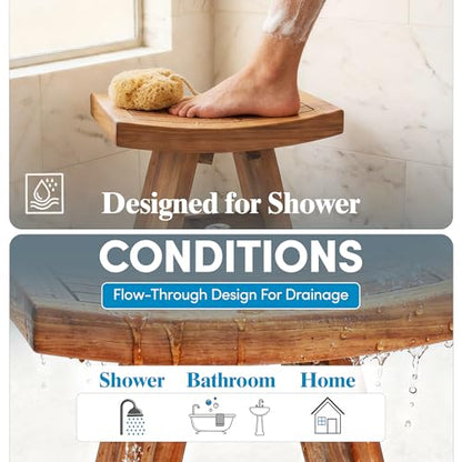 AquaTeak Asia 18" Teak Shower Bench | Durable, Water-Resistant Teak, Shower Chair & Shaving Foot Rest, Indoor/Outdoor Use - size: Bench Only