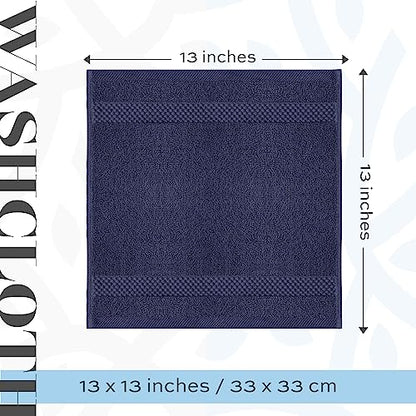 White Classic Luxury Cotton Washcloths 13x13 Inch - 650 GSM Turkish Cotton | Hotel, Spa, Bathroom Face Towel | 12 Pack, Navy Blue - color: 14: Navy Blue