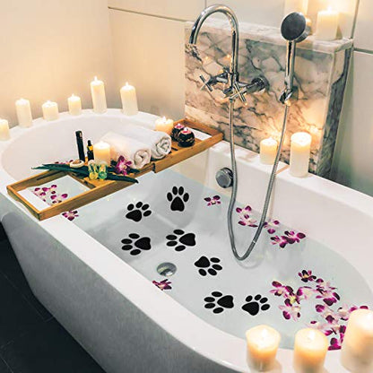 Mudder 20 Pcs Non Slip Bathtub Sticker Cute Anti Slip Shower Sticker Adhesive Black Grey Pink Paw Decal Safety Traction Grip Treads Appliques for Bathtub Pool Boat Stair Shower Floor (Black) - color: Black