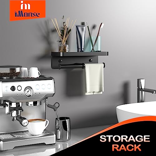 Double Toilet Paper Holder with Shelf, Commercial Toilet Paper Towel Holder Wall Mount, Tissue Roll Holder for Bathroom Kitchen RV, Double Tissue Roll Rack with Adhesive & Screw (Matte Black) - color: Black-twoside