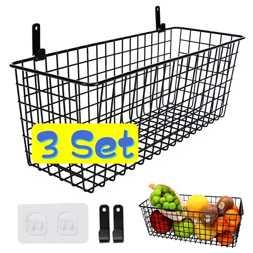 Joben Oligey 3 Set [Extra Large] Hanging Wall Baskets ,Wire Basket For Storage Pantry, Farmhouse Food Storage Kitchen Pantry Laundry Closet Garage RV ,Black - size: Black - Extra Large