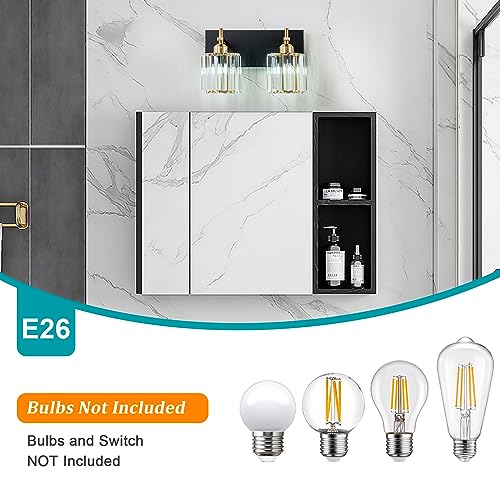 2-Light Crystal Bathroom Vanity Lights, Black Gold Modern Bathroom Light Fixtures Over Mirror Crystal Wall Lighting with Polished Gold Finish - color: Black Gold-Round Shade, size: 2-Light