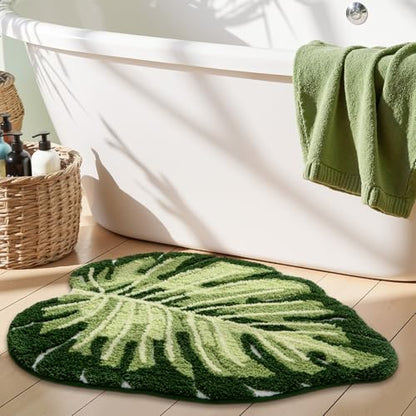 LUMI Cute Bathroom Rugs with Green Leaf Plant, Soft, Fluffy, Plush, Absorbent, Quick Dry, Non Slip, Machine Washable for Shower Floor, Bathroom, Bedroom,Kids Room, 23.5"x31.5", Monstera | Monstera Plant, Soft Plush Microfiber, Quick Dry, Washable for Show