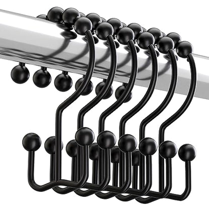 Titanker Black Shower Curtain Hooks Rings, Rust-Resistant Metal Double Glide Shower Hooks for Bathroom Shower Rods Curtains, Set of 12 Hooks - Matte Black - color: Black, style: Modern