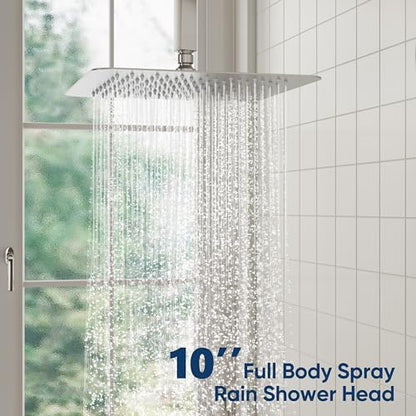 ESNBIA Ceiling Shower System, All Metal Shower Faucet set with Pressure Balance Valve,10 Inches Rain Shower Head with Handheld Spray Combo, Brushed Nickel - color: Brushed Nickel, size: 10 Inch