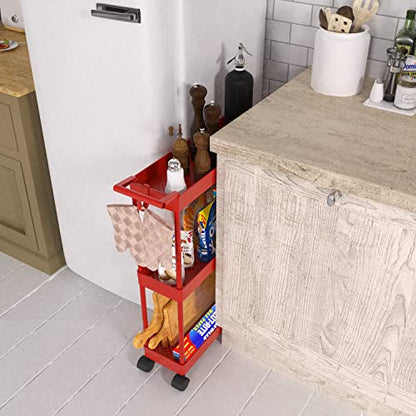 Simple Houseware 3-Tier Slim Rolling Cart w/Handle 5.5" Wx27.5 H, Red | Storage Cart for Narrow Space (5.5-Inch Wide) Kitchen, Bathroom, Laundry Room - color: Red