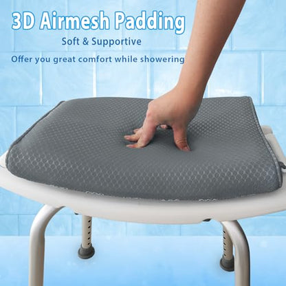 AEROiVi Shower Seat Cushion Non-Slip Silicone Bottom 3D Mesh Washable Gray | Soft Shower Chair Cushion for Benches Quick Drying Washable Mat 3D Mesh Pad with Hook Design Elderly Handicap Disabled - size: Gray