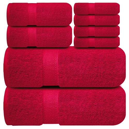 Infinitee Xclusives 100% Cotton Bath Towel Set – 8 Piece Bathroom Towel Set | (2 Bath Towels, 2 Hand Towels, 4 Washcloths) – Soft & Absorbent Towels for Bathroom - Gym, Shower, Spa & Hotel Use - color: Burgundy, size: Towel set - 8 Pack