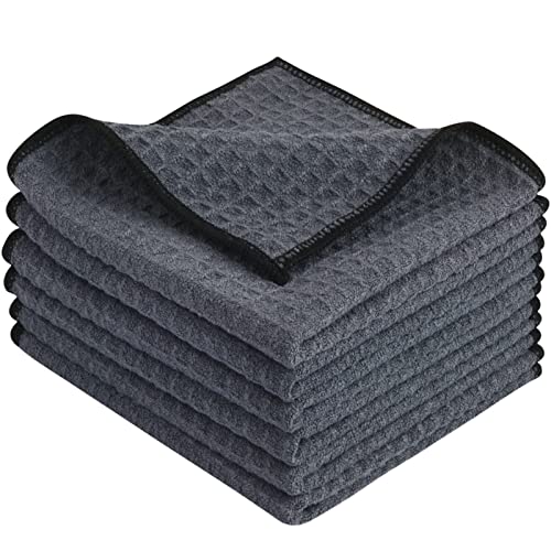 Waffle Microfiber Dish Cloths Gray Kitchen Towels, Cleaning Cloth | Quick Dry Absorbent Dish Rags Dishcloths Barista Towels 12x12 Inch 6 Pack - color: Gray, size: 12in x 12in 6 Pack