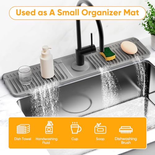 24'' Longer Faucet Mat for Kitchen Sink Splash Guard[7° Slope Fast Self-draining][Snap Lock Fit]Kitchen Sink Faucet Mat Splash Guard Kitchen Sink Area Water Splash Guard Behind Faucet Draining Mat - color: Gray, size: 24" x 5.5"