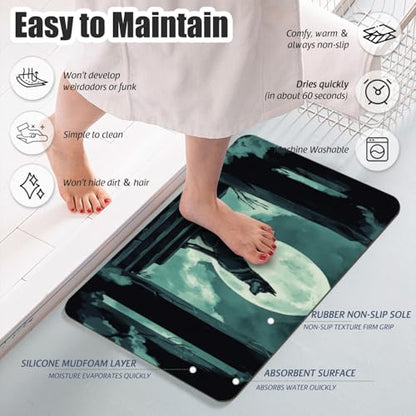 Bathroom Runner Mat Rugs Long,Dark Wolf Moon Illustration Diatomite Stone Bath Mat Large Absorbent Diatomaceous Earth Mat Non Slip Fast Dry Shower Mat Bathroom Rugs Floor Mat 16x42in - color: Design11