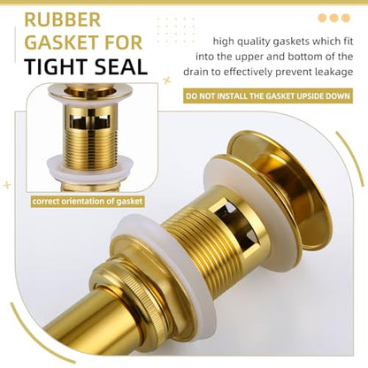 Angle Simple Bathroom Sink Drain Stopper, Pop Up Design, Polished Deep Gold | Brass Stopper with Stainless Steel Tailpiece, Only for Sink with Overflow Hole, Fit 1.61 to 2 Inches Diameter of Drain Hole - color: Deep Titanium Gold
