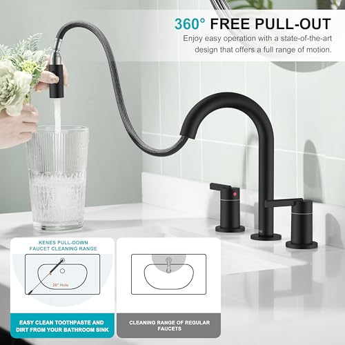 Matte Black Pull Down Widespread Bathroom Faucet 2 Handle 3 Hole | Pull Out Bathroom Faucet with Pop Up Drain & Supply Lines, Lead-Free cUPC & NSF Certified, 8 Inch Faucet for Vanity RV Sink - color: Matte Black