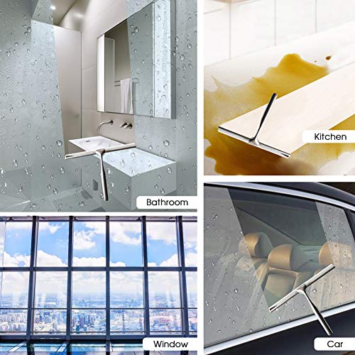 Shower Squeegees Stainless Steel with Self Adhesive Hook Window Squeegees for Shower Doors Bathroom Mirror Wiper, Window Glass Cleaning - size: 14 Inches