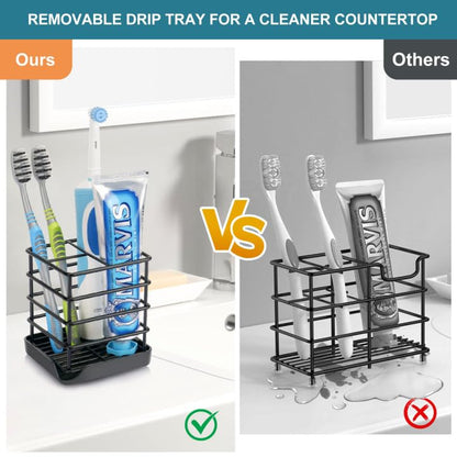 Toothbrush Holders for Bathroom,Black,Stainless Steel,Detachable,Tray,3 Slot - size: Small