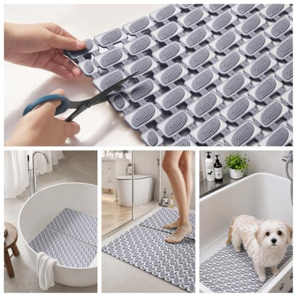 Shower Mat Non Slip Bathtub Mat, Bath Mat for Tub with Strong Suction Cups, Quick Dry Drain Holes, Machine Washable Shower Floor Mat for Elderly & Kids, 27"x16", Dark Grey - color: Dark Grey