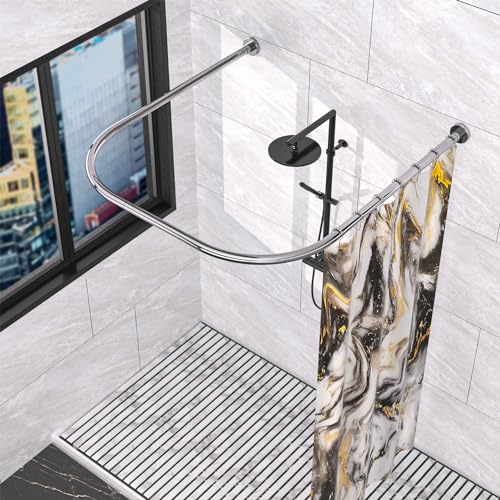 U Shaped Shower Curtain Rod (Both sides: 31.5"-47", Middle: 34.7"-43") Adjustable Genuine 304 Stainless Bathroom Bathtub Shower Curtain Rod Rack with 12 Shower Curtain Rings - Silver - color: Silver U Shaped,Both Sides: 31.5"-47",Middle:34.7"-43", size: U