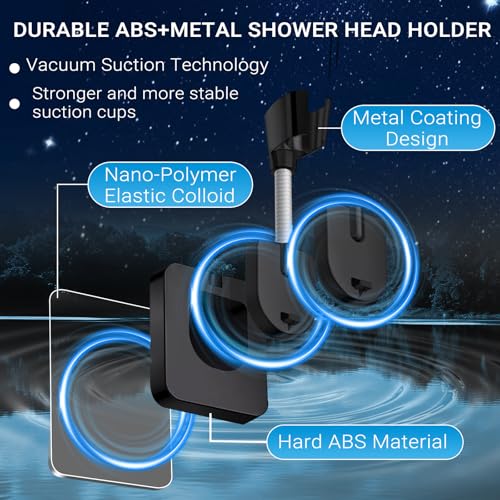 Strong Adhesive Shower Head Holder Adjustable, Black Handheld Shower Holder Wall Mount, Waterproof Bathroom Shower Wand Holder for Hand Held Showerheads, Rv, No Drilling, Ideal for Families & Renters