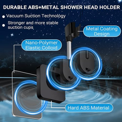 Strong Adhesive Shower Head Holder Adjustable, Black Handheld Shower Holder Wall Mount, Waterproof Bathroom Shower Wand Holder for Hand Held Showerheads, Rv, No Drilling, Ideal for Families & Renters