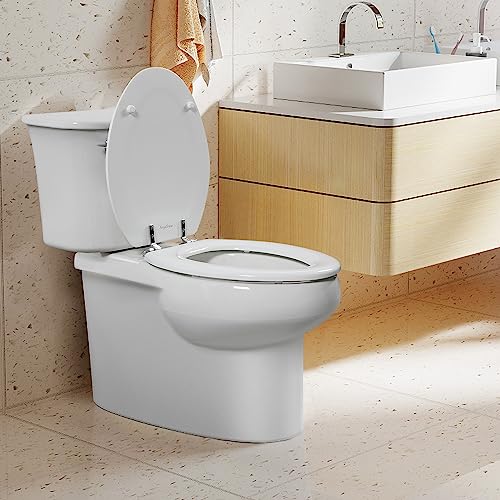 White Round Toilet Seat Natural Wood Toilet Seat with Zinc Alloy Hinges, Easy to Install also Easy to Clean, Scratch Resistant Toilet Seat by Angol Shiold (Round, White) - color: White, size: Round