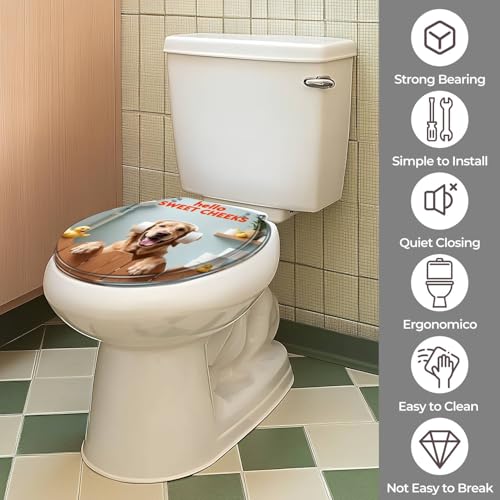 Round Resin Toilet Seat, Quietly Close Quick Release Hinges Cover | Toilet Lid Cover Easy to Clean and Install, Funny Dog Animal Hilarious Rustic Farmhouse Country Wooden Heavy Duty Toilet Seat - color: pattern4, size: O-shape