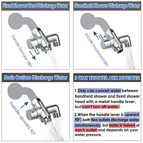 Shower Arm Diverter Valve Brass G1/2 3 Way Universal Bathroom Shower System Component Replacement for Handheld Shower Head and Fixed Spray Head, Brushed Nickel - color: Brushed Nickle