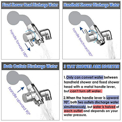 Shower Arm Diverter Valve Brass G1/2 3 Way Universal Bathroom Shower System Component Replacement for Handheld Shower Head and Fixed Spray Head, Brushed Nickel - color: Brushed Nickle
