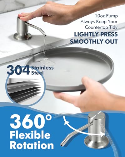 VFAUOSIT Kitchen Faucet with Pull Down Sprayer and Soap Dispenser | Deck Plate Included for 1–4-Hole Sinks, 3 Spray Modes, 20-Inch Hose, 360° Swivel, SUS304 Steel, 15-Minute Install - color: Brushed Nickel-05