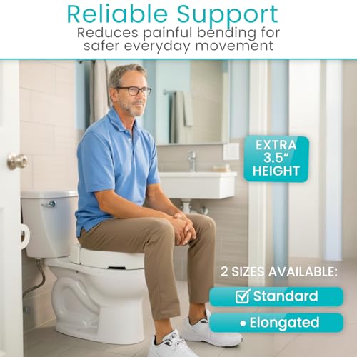 Vive Raised Toilet Seat (Standard, Adds 3.5 Inches) - Elevated Toilet Seat Riser & Extender for Seniors & Handicap - High Rise Toilet Extension for Elderly - Portable Commode Toilet Booster for Adults | Riser & Extender for Seniors & Handicap - High Rise