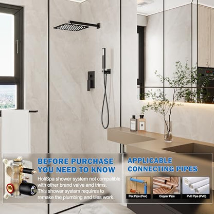 10" Rain Shower System with Handheld & Valve, Matte Black | Wall-Mounted High-Pressure Shower Faucet Combo Set, 10-Inch Rain Shower Head with Handheld Spray,Includes Valve and Trim Kit - color: Matte Black 10