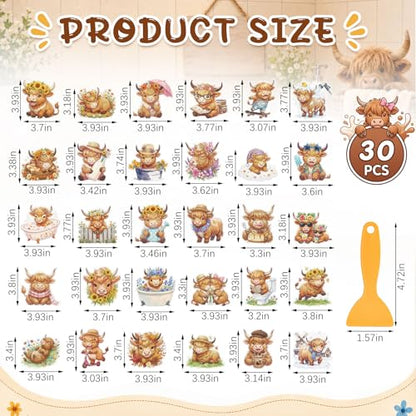 Fullhawl 30 Pcs Highland Cow Non Slip Shower Stickers, Bathtub Safety | 30 Pack Highland Cow Theme, Cute Farm Style Design, Non Slip Grip Surface, Fun Safety Decor for Bathroom Use - style: Highland Cow