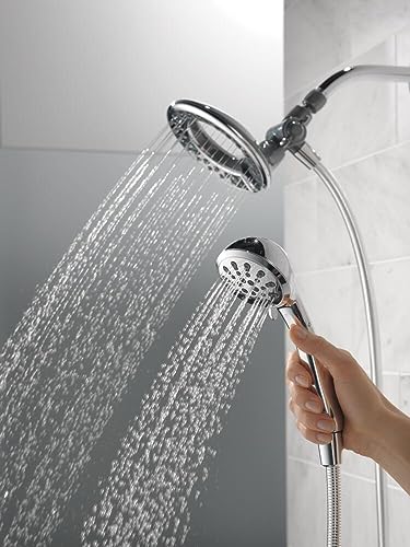 Delta 4-Setting In2ition 2-in-1 Dual Shower Head with HandHeld Spray, Chrome Detachable Shower Head with Hose, Showerhead, 1.75 GPM Flow Rate, Chrome 75486C - color: Chrome