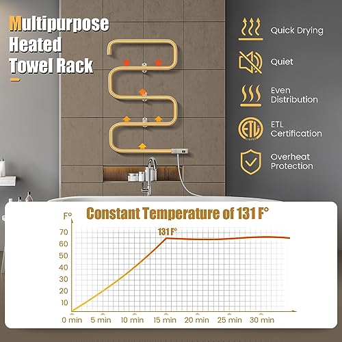 COSTWAY Heated Towel Warmer, Freestanding & Wall-Mounted 5-Bar Drying Rack with Built-in Switch, Overheat Protection & Constant Temperature Control, for Bathroom, Spa, White