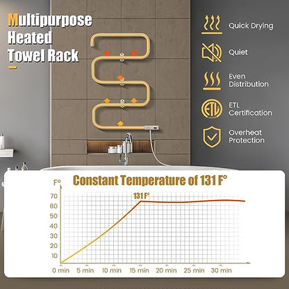 COSTWAY Heated Towel Warmer, Freestanding & Wall-Mounted 5-Bar Drying Rack with Built-in Switch, Overheat Protection & Constant Temperature Control, for Bathroom, Spa, White