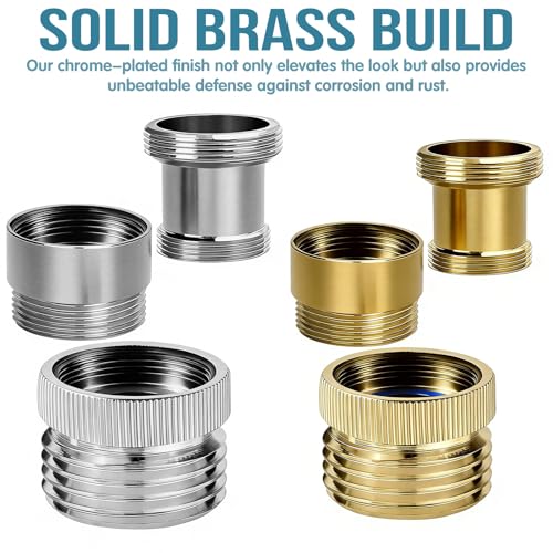 4Pcs Brass Faucet to Hose Adapter with Aerator, Sink Hose Adapter Set with Washers & Tape – Fits G1/2" Female, 55/64" Female, and 15/16" Male, Connects to 3/4" GHT Garden Hoses - color: Gold